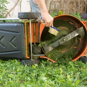 cleaning lawn mower with brush