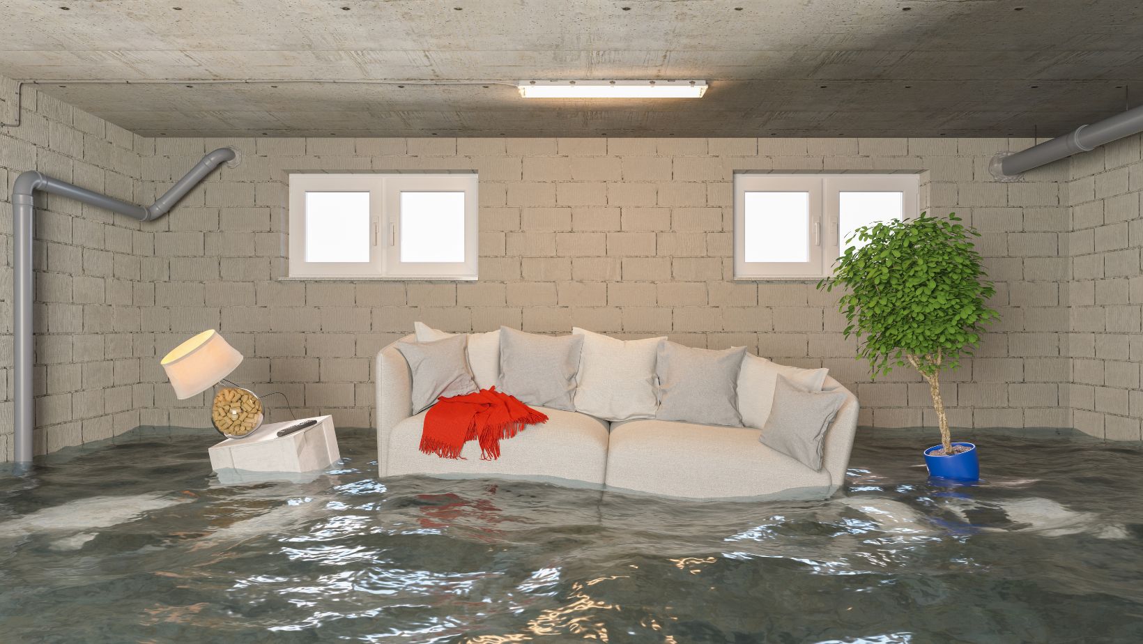 basement furniture floating in water